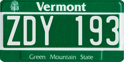 VT license plate ZDY193