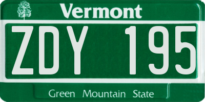 VT license plate ZDY195