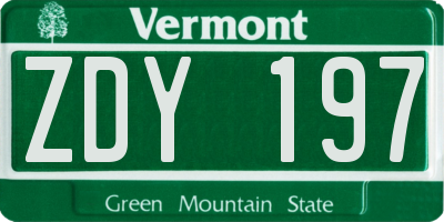 VT license plate ZDY197