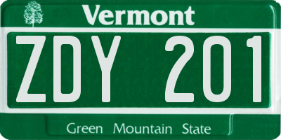 VT license plate ZDY201