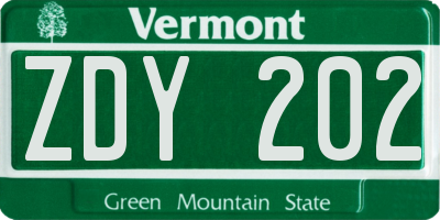 VT license plate ZDY202