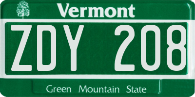 VT license plate ZDY208