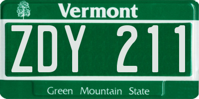 VT license plate ZDY211