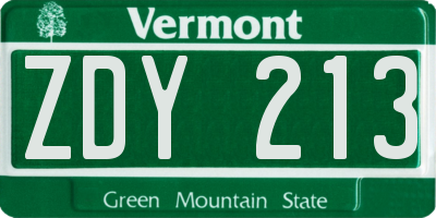 VT license plate ZDY213