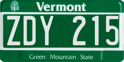 VT license plate ZDY215