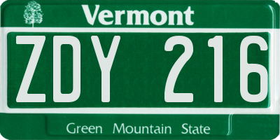 VT license plate ZDY216