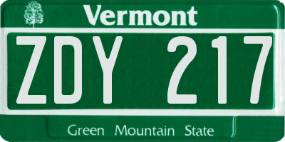 VT license plate ZDY217
