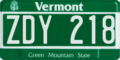 VT license plate ZDY218