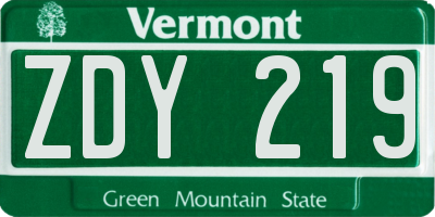 VT license plate ZDY219