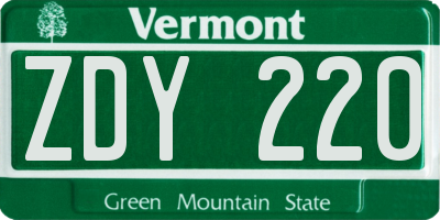 VT license plate ZDY220