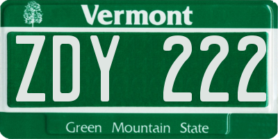 VT license plate ZDY222
