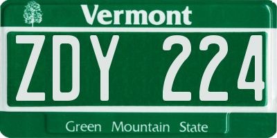 VT license plate ZDY224
