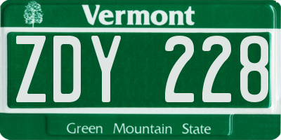 VT license plate ZDY228