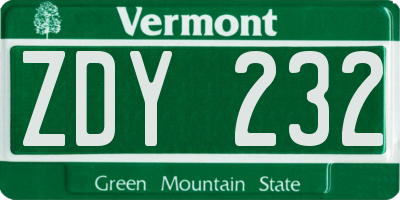 VT license plate ZDY232