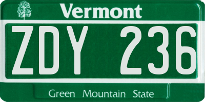 VT license plate ZDY236