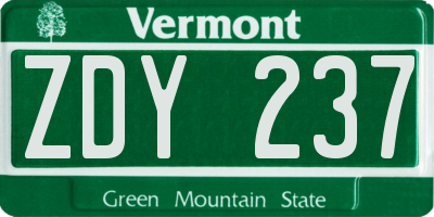 VT license plate ZDY237