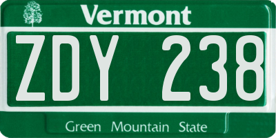 VT license plate ZDY238