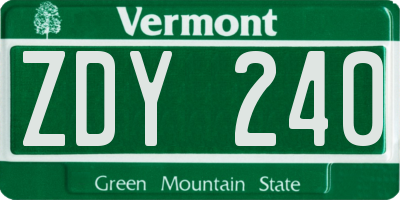 VT license plate ZDY240