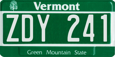 VT license plate ZDY241