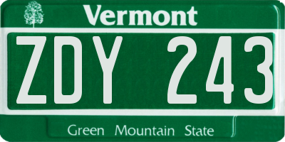 VT license plate ZDY243