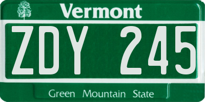 VT license plate ZDY245