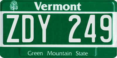 VT license plate ZDY249