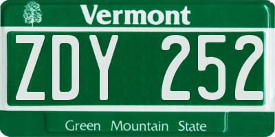 VT license plate ZDY252