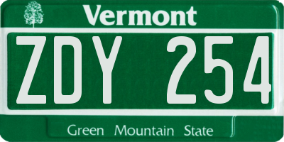 VT license plate ZDY254