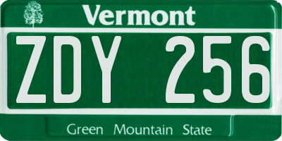 VT license plate ZDY256