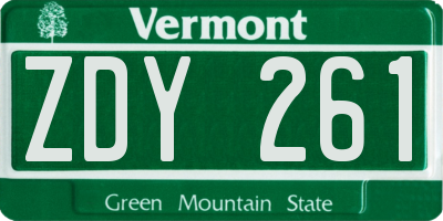 VT license plate ZDY261