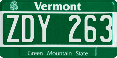 VT license plate ZDY263