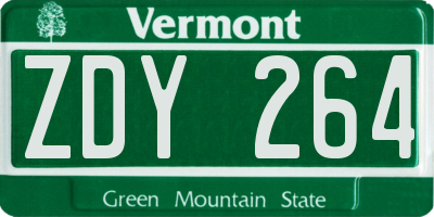 VT license plate ZDY264