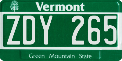 VT license plate ZDY265