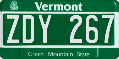 VT license plate ZDY267