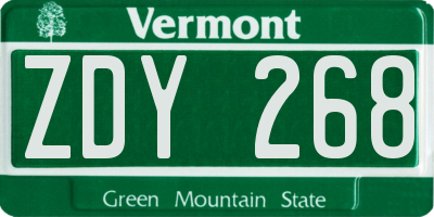 VT license plate ZDY268