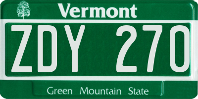 VT license plate ZDY270
