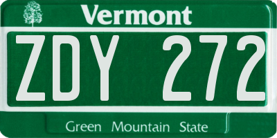 VT license plate ZDY272