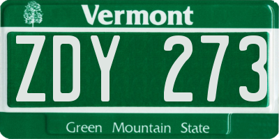 VT license plate ZDY273
