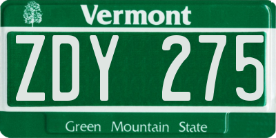 VT license plate ZDY275
