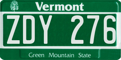 VT license plate ZDY276