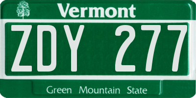 VT license plate ZDY277