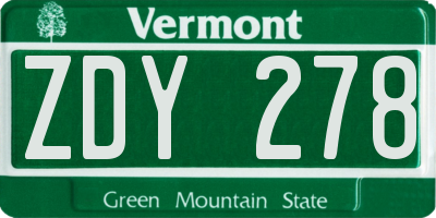 VT license plate ZDY278