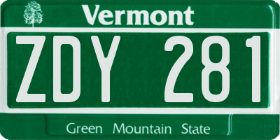 VT license plate ZDY281