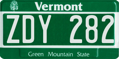 VT license plate ZDY282