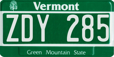 VT license plate ZDY285