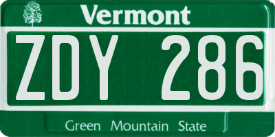 VT license plate ZDY286