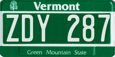 VT license plate ZDY287