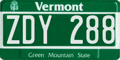 VT license plate ZDY288