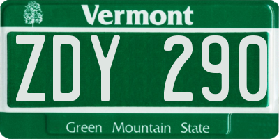 VT license plate ZDY290