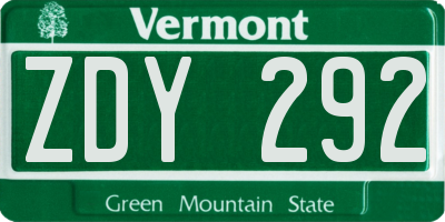 VT license plate ZDY292